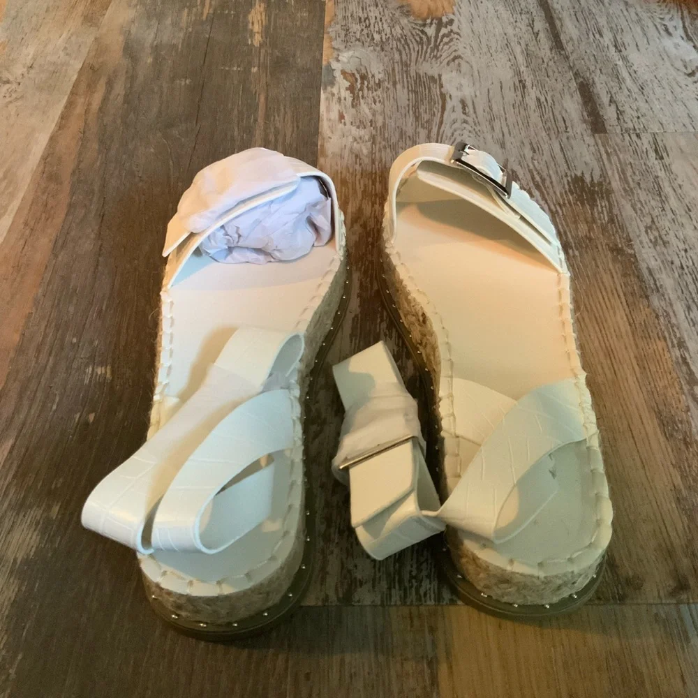 PrettyLittleThing White Platform Espadrille Sandals with Ankle Buckle Size 40